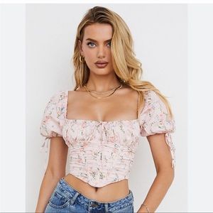 *New w/ tags House of CB Pink Floral Puff Sleeve Corset Top